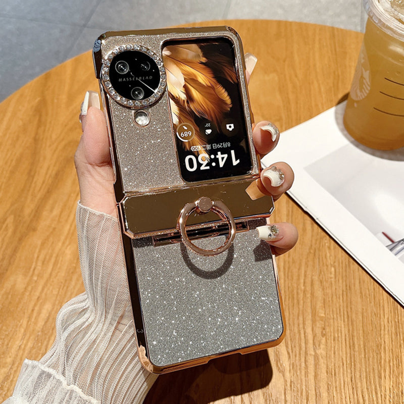 For Oppo Find N3 Flip 5G Case Glitter Design Hard PC Phone Cover with Ring Kickstand For Oppo Find N3 Flip 5G Case Glitter Design Hard PC Phone Cover with Ring Kickstand